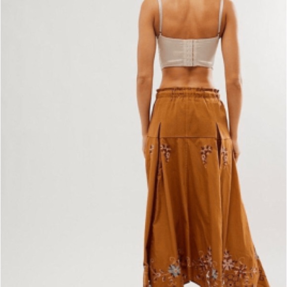 NWOT Free People Arielle Embroidered Brown Maxi Skirt Size L - Picture 2 of 5